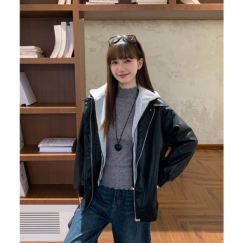 Autumn and winter thick leather coat locomotive coat