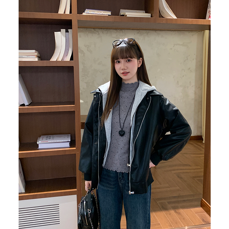 Autumn and winter thick leather coat locomotive coat