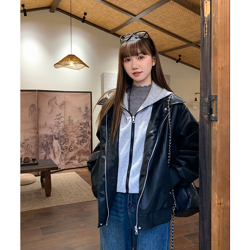 Autumn and winter thick leather coat locomotive coat