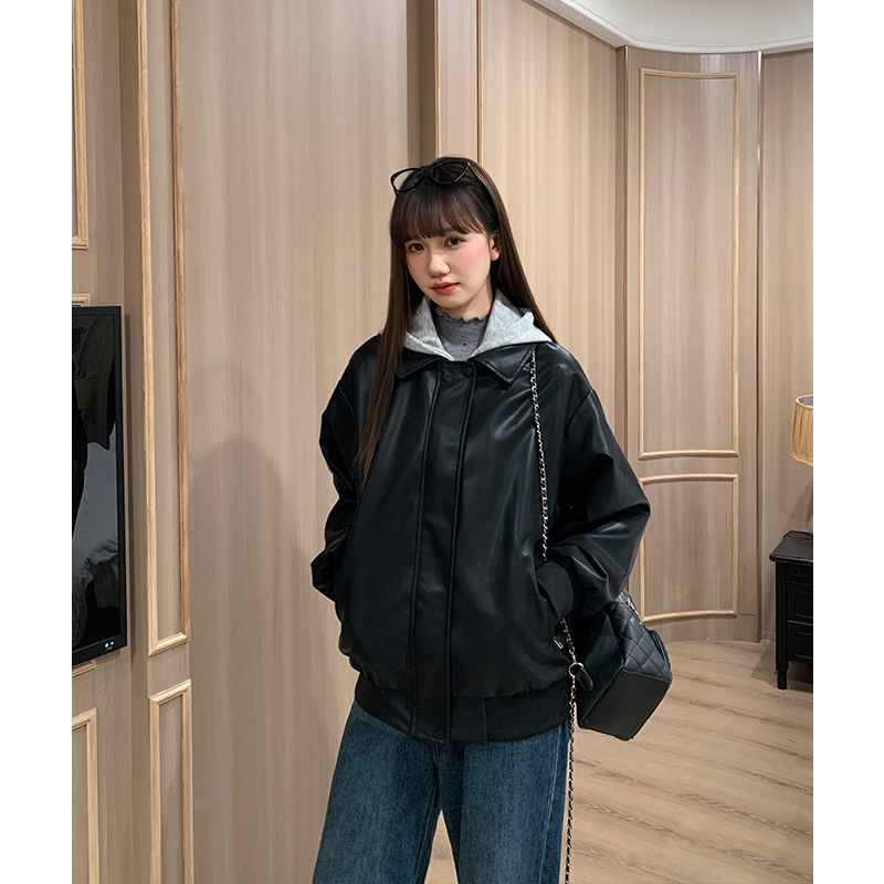Autumn and winter thick leather coat locomotive coat