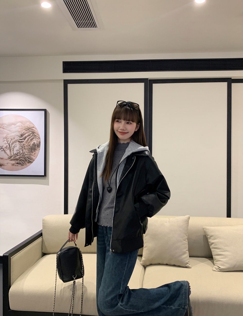 Autumn and winter thick leather coat locomotive coat