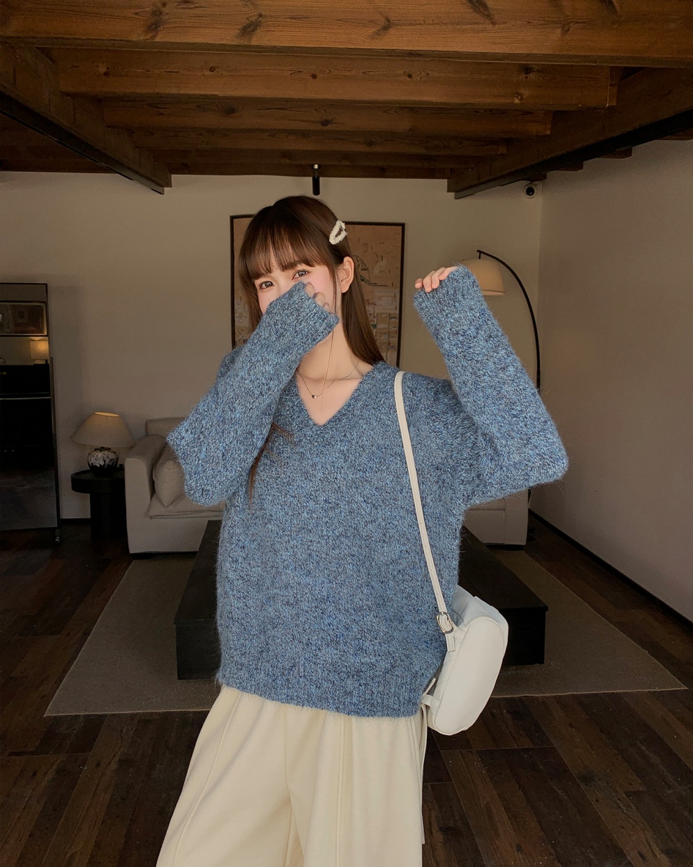 Loose lazy gray autumn and winter sweater for women