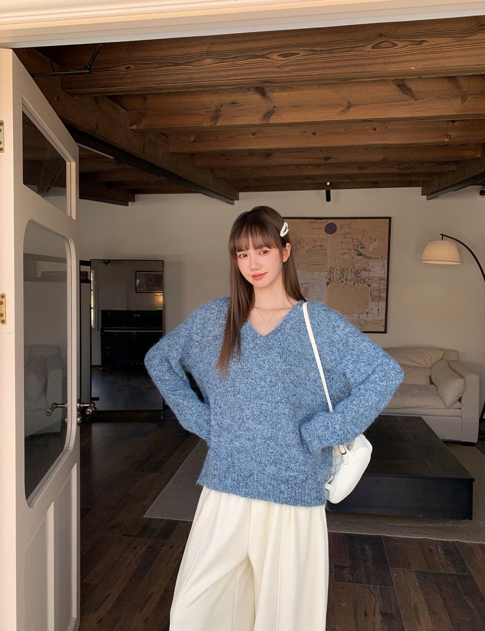 Loose lazy gray autumn and winter sweater for women