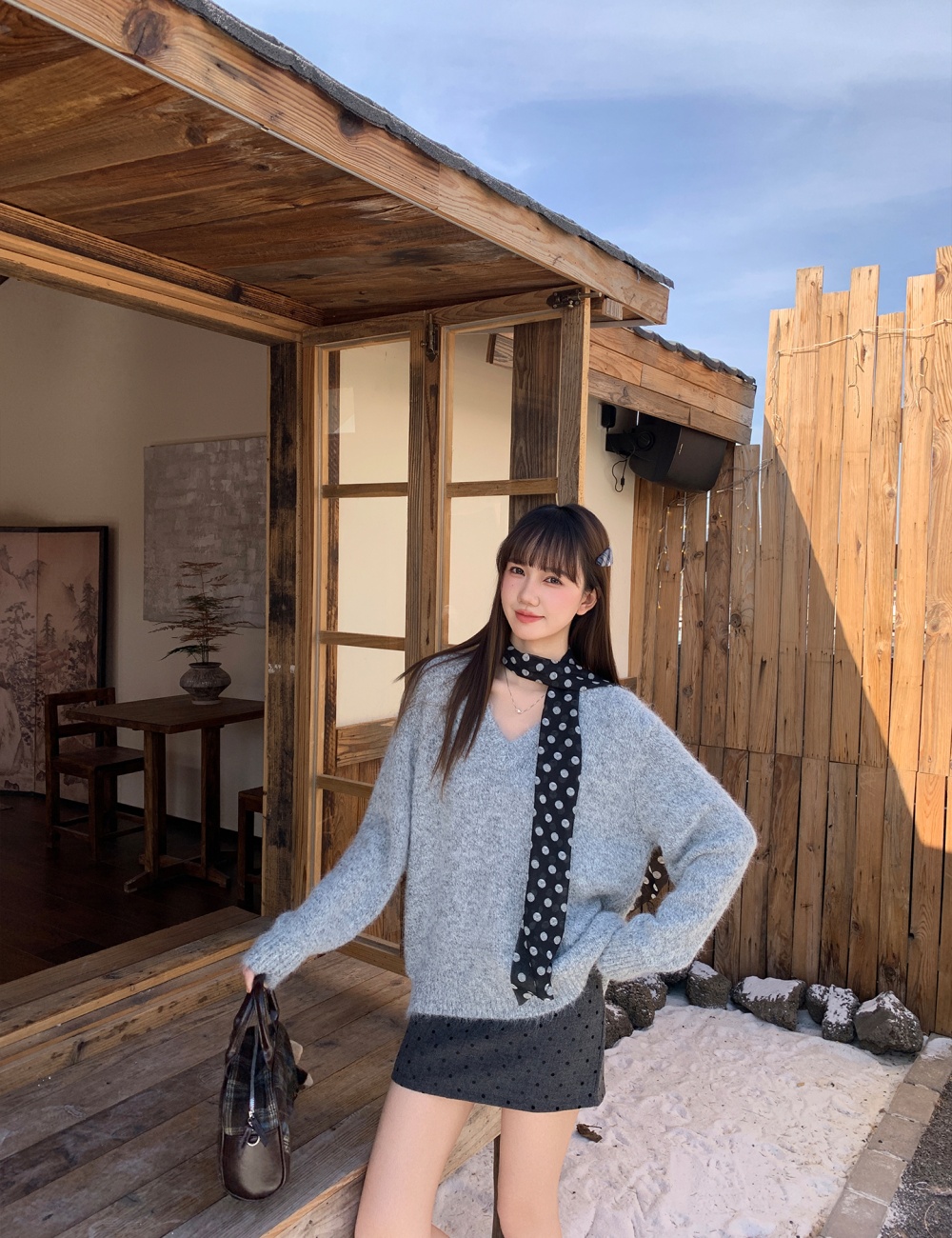 Loose lazy gray autumn and winter sweater for women