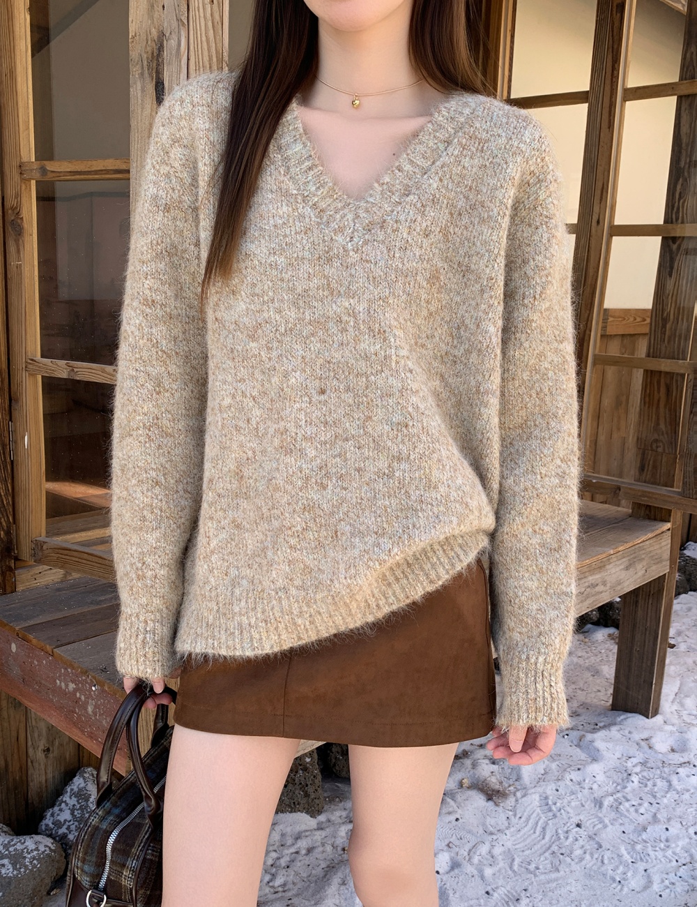 Loose lazy gray autumn and winter sweater for women