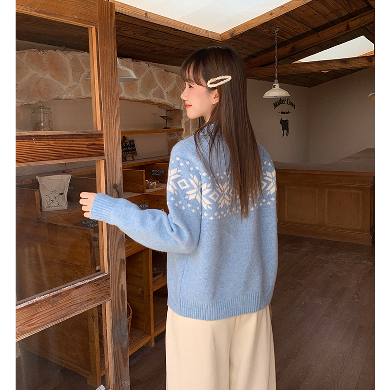 Knitted tender zip jacquard fashion lazy cardigan for women