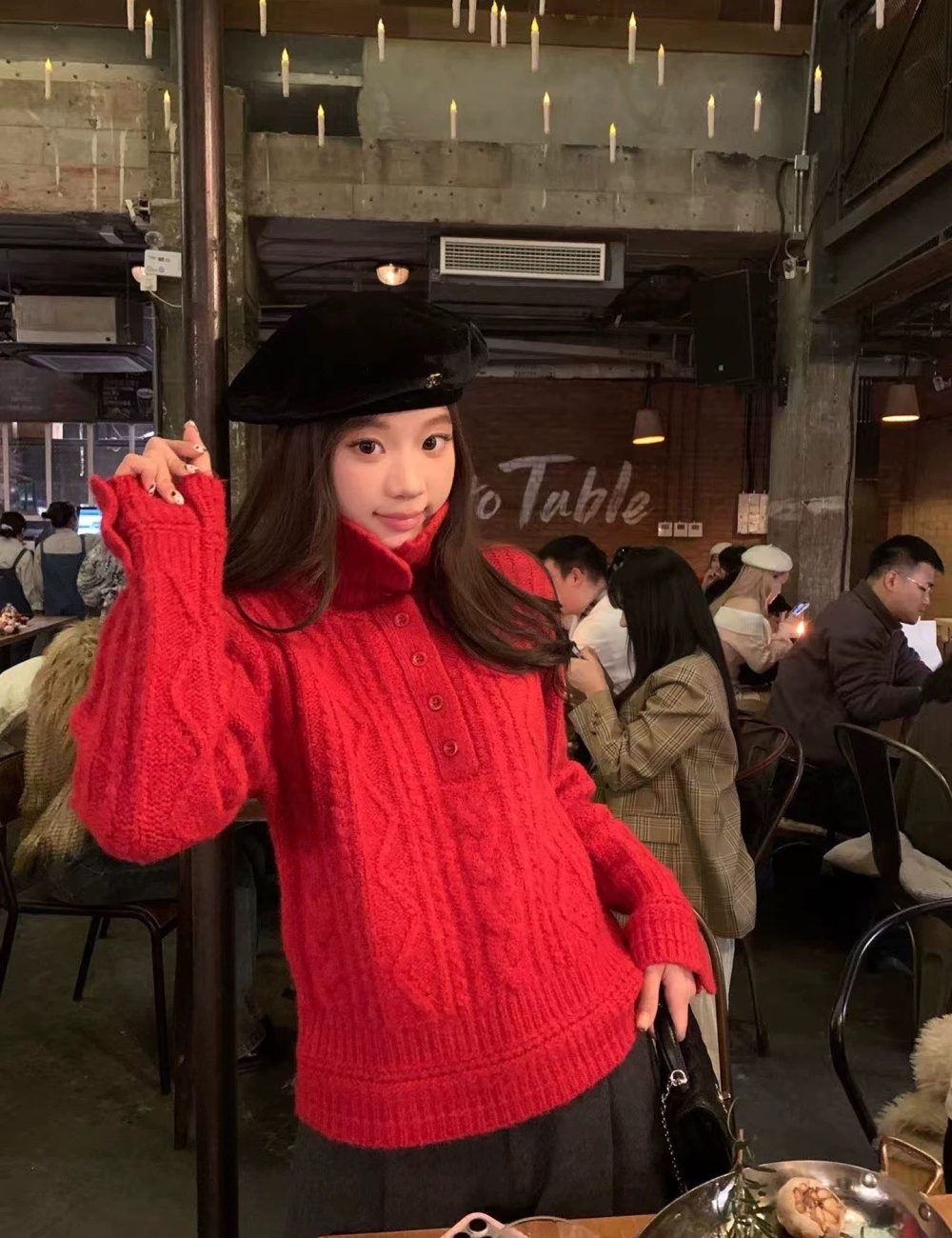 Autumn and winter lazy retro tops slim pullover sweater