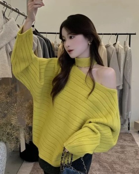 All-match tops sloping shoulder sweater for women