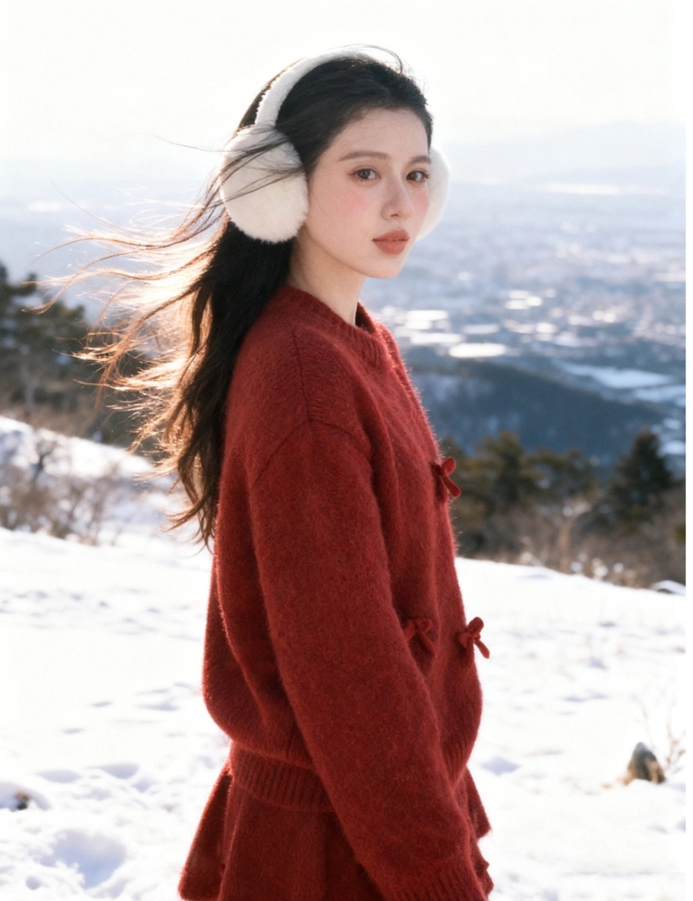 Stereoscopic short skirt bow sweater 2pcs set for women