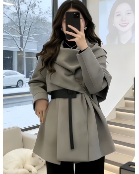 Gray temperament cardigan pinched waist retro scarves