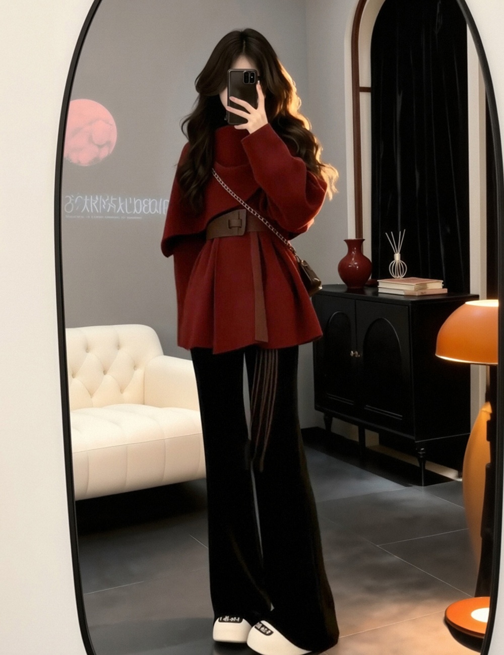 Gray temperament cardigan pinched waist retro scarves