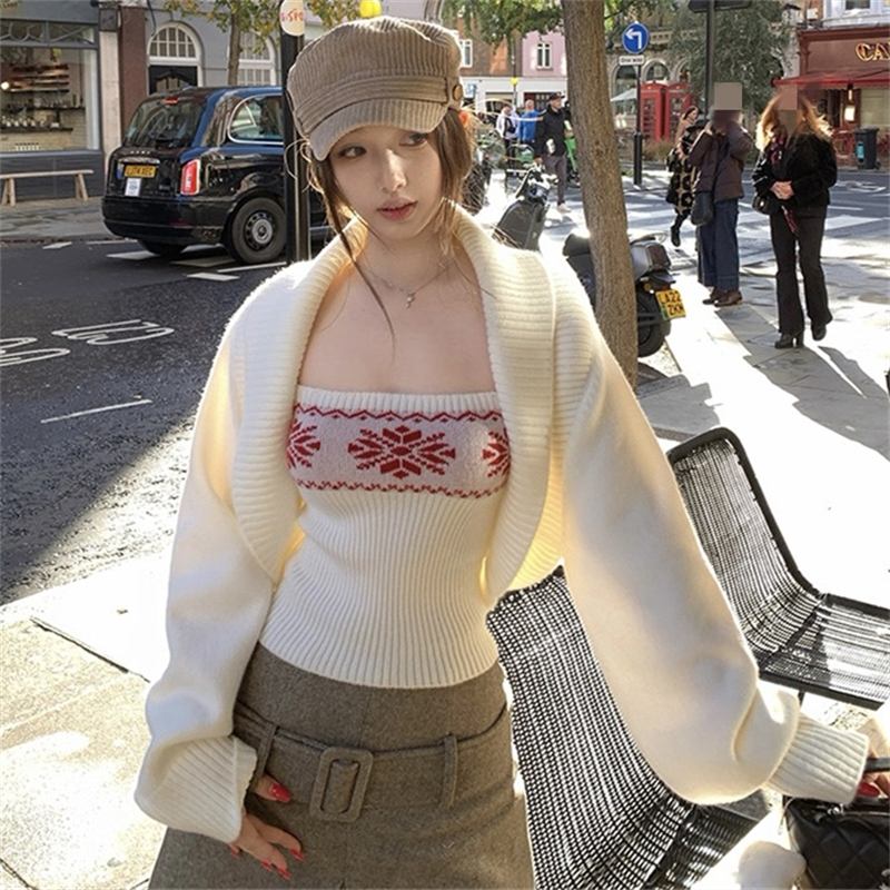 Knitted christmas tops chanelstyle vest 2pcs set