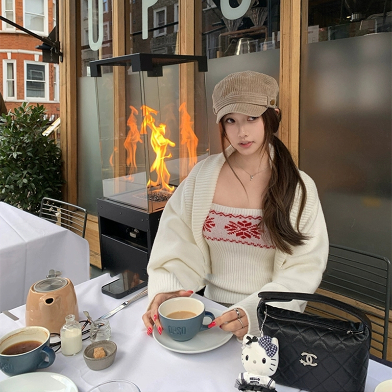 Knitted christmas tops chanelstyle vest 2pcs set