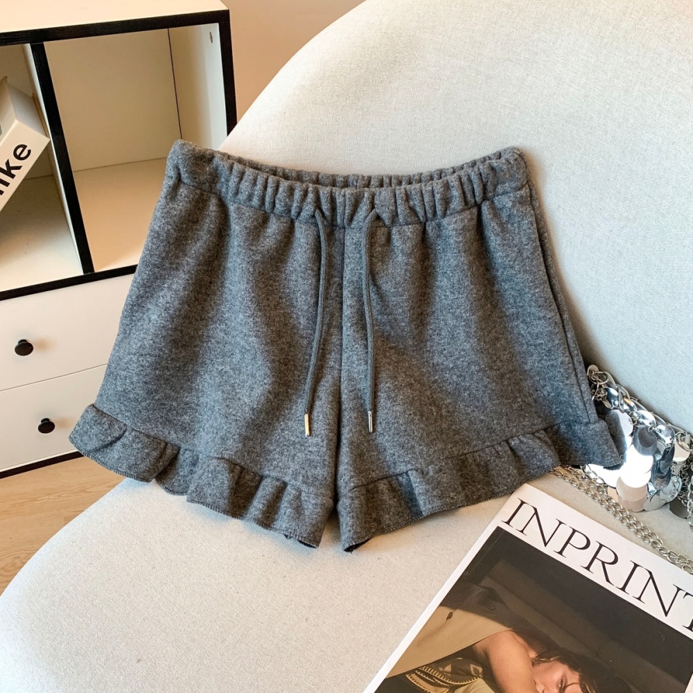 Slim A-line thick gray autumn and winter high waist shorts