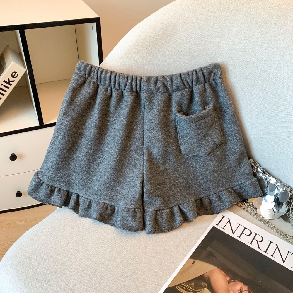 Slim A-line thick gray autumn and winter high waist shorts
