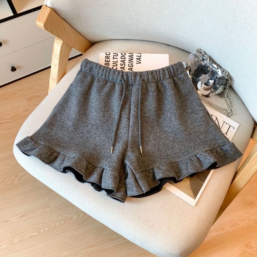 Slim A-line thick gray autumn and winter high waist shorts