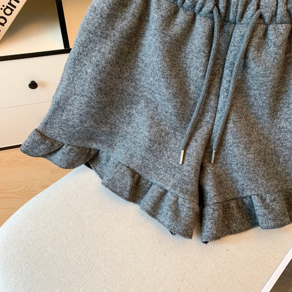 Slim A-line thick gray autumn and winter high waist shorts