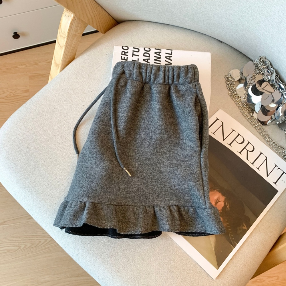 Slim A-line thick gray autumn and winter high waist shorts