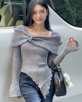 Square collar irregular tops enticement sweater