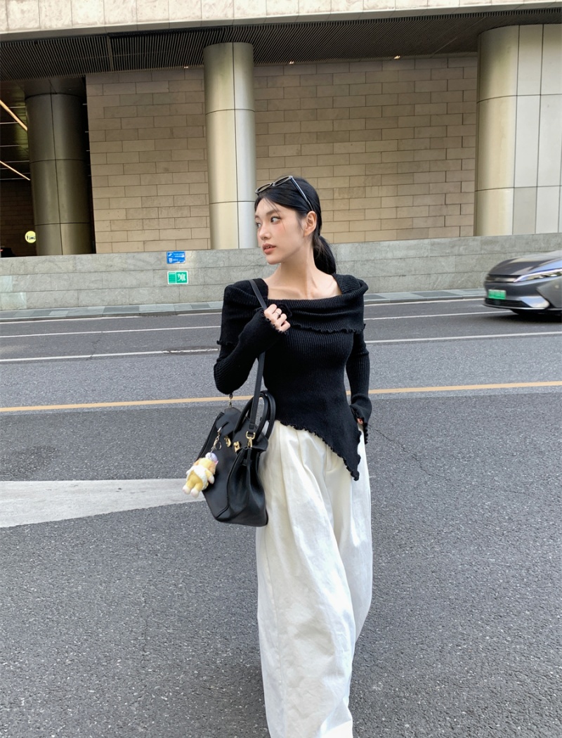 Square collar irregular tops enticement sweater