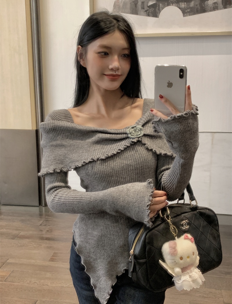 Square collar irregular tops enticement sweater