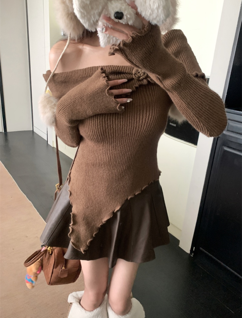 Square collar irregular tops enticement sweater