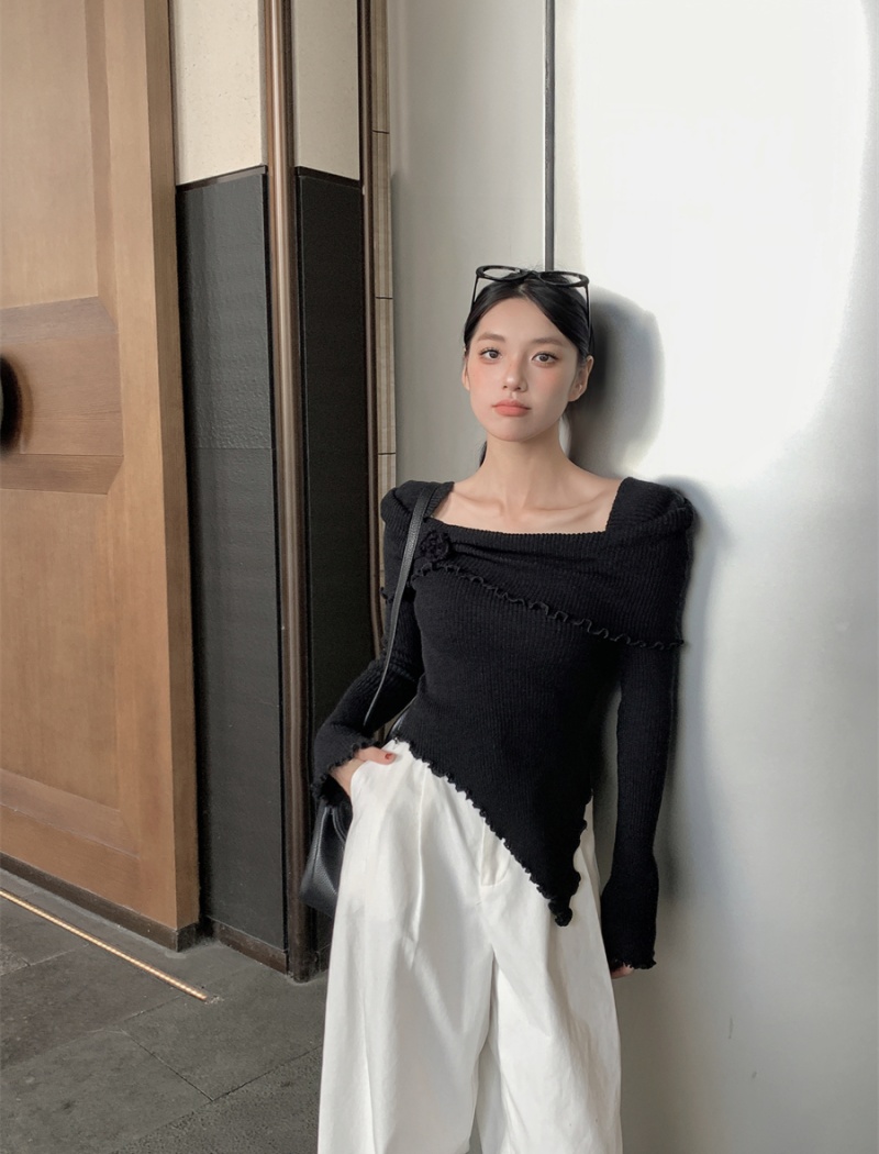 Square collar irregular tops enticement sweater