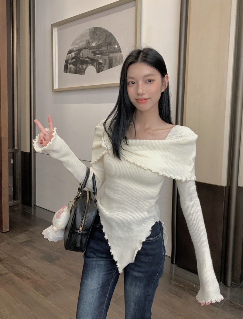 Square collar irregular tops enticement sweater
