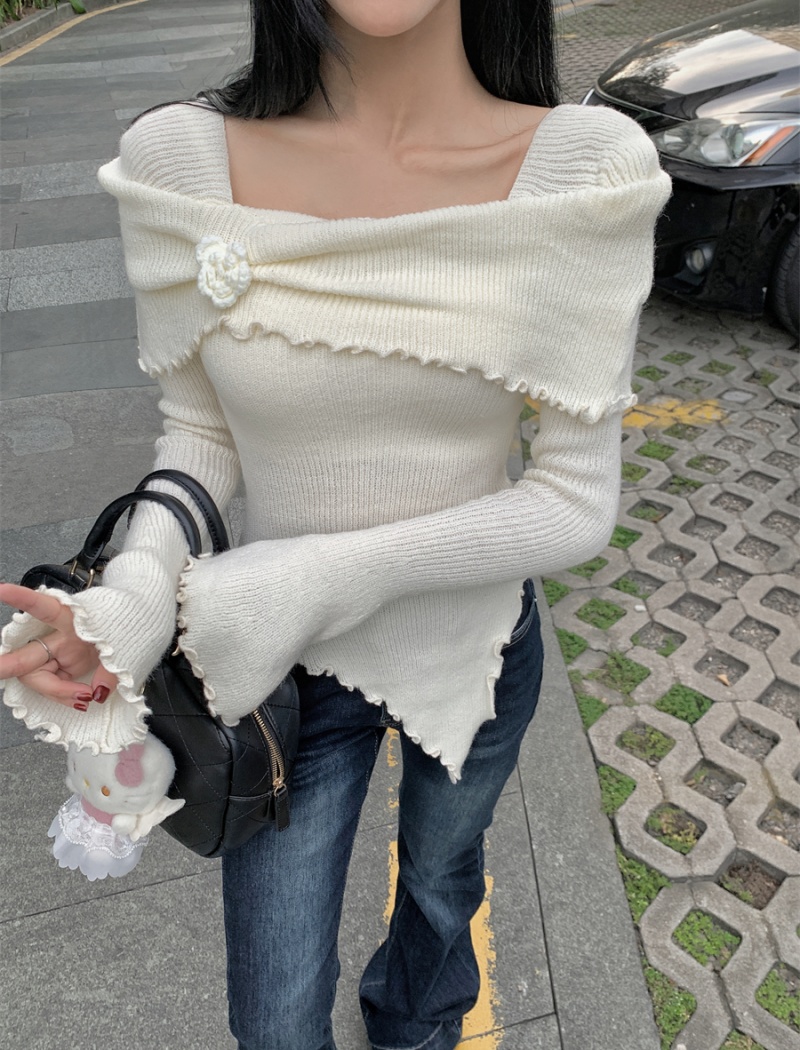 Square collar irregular tops enticement sweater