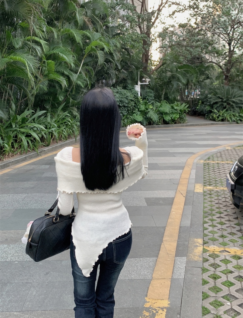 Square collar irregular tops enticement sweater