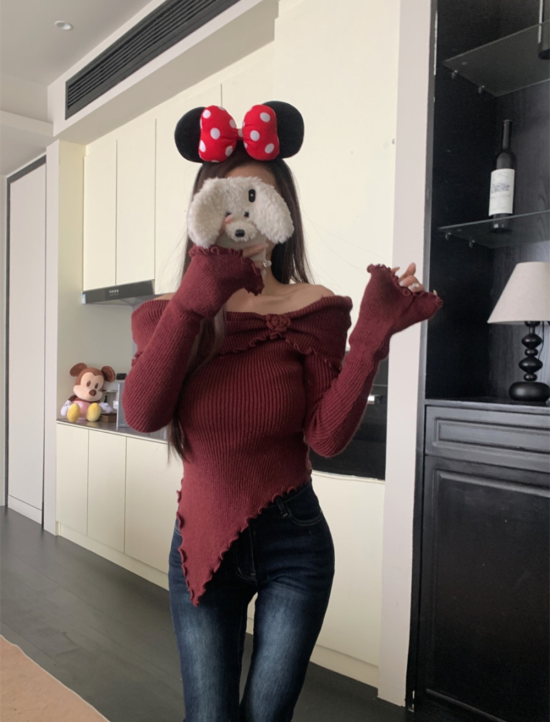 Square collar irregular tops enticement sweater