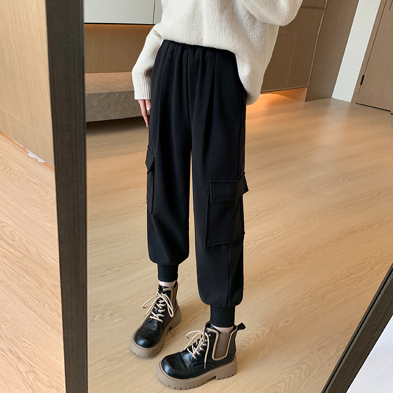 College style slim work pants loose woolen harem pants for women