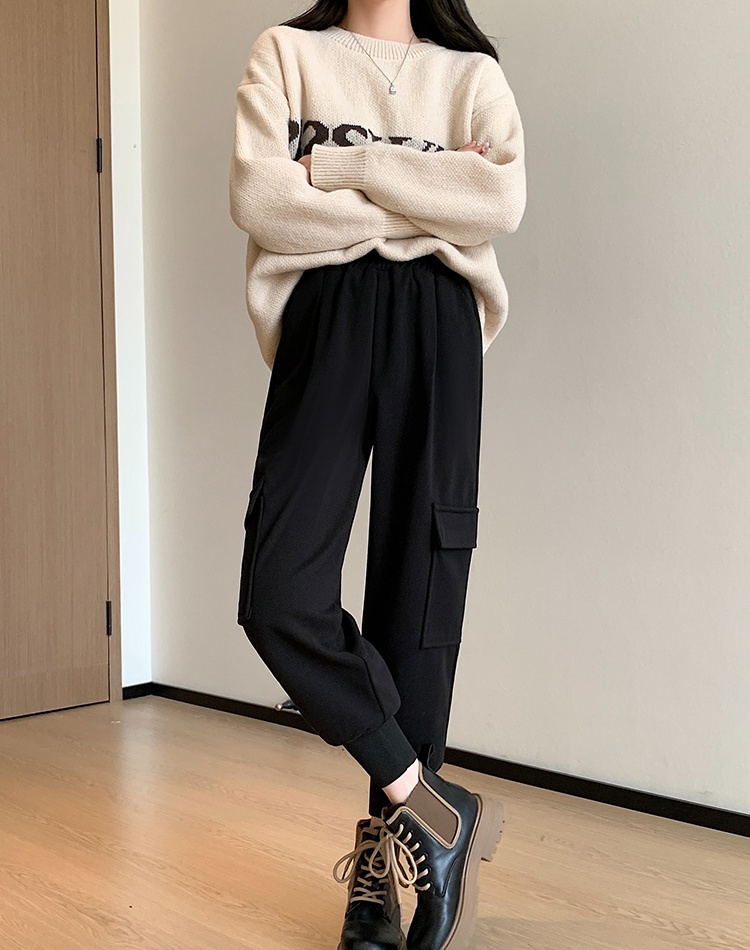 College style slim work pants loose woolen harem pants for women