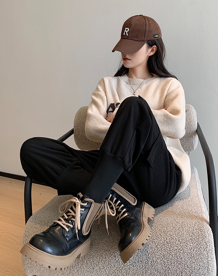 College style slim work pants loose woolen harem pants for women