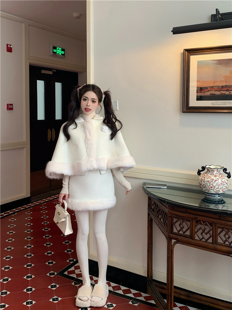 Package hip stitching skirt fashion cloak 2pcs set