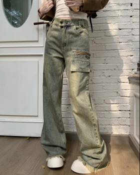 Washed slim retro jeans loose straight pants for women