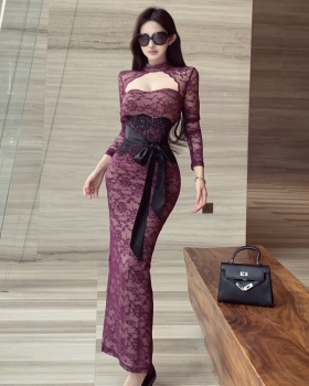 Purple slim sexy long sleeve frenum dress for women