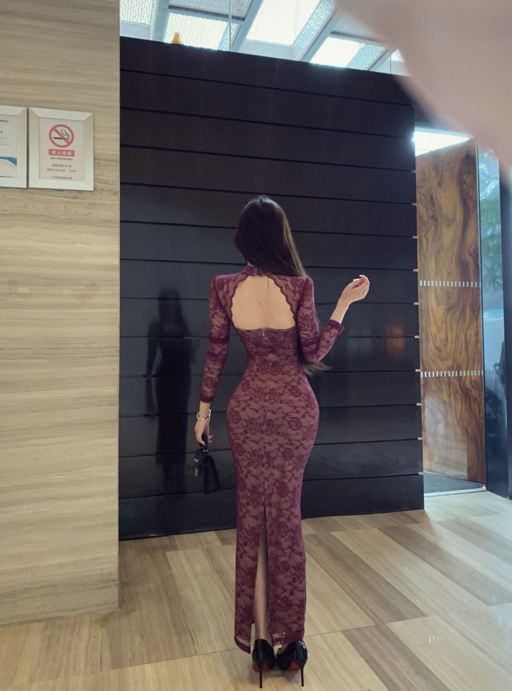 Purple slim sexy long sleeve frenum dress for women