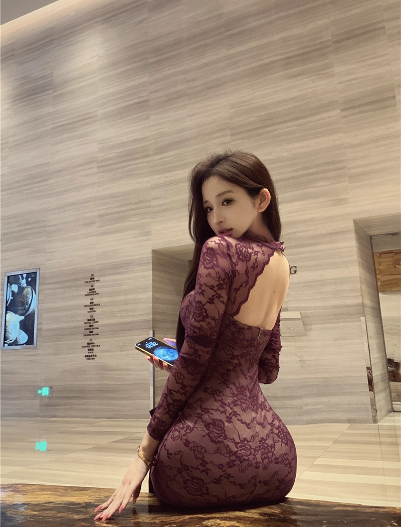 Purple slim sexy long sleeve frenum dress for women