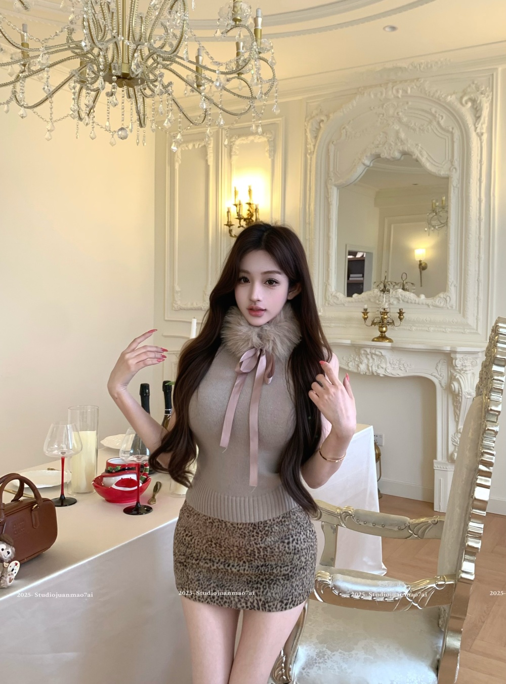 Knitted short skirt halter vest 2pcs set for women