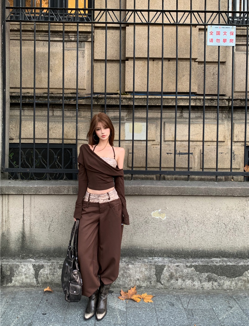 Halter pants sexy tops 2pcs set for women