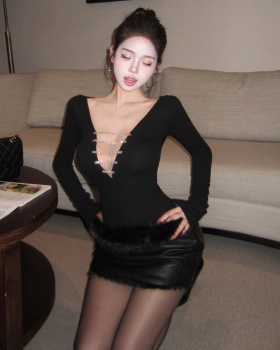 Sexy leather skirt package hip tops a set for women