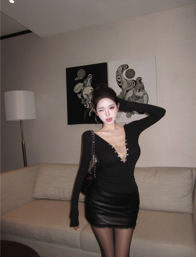 Sexy leather skirt package hip tops a set for women