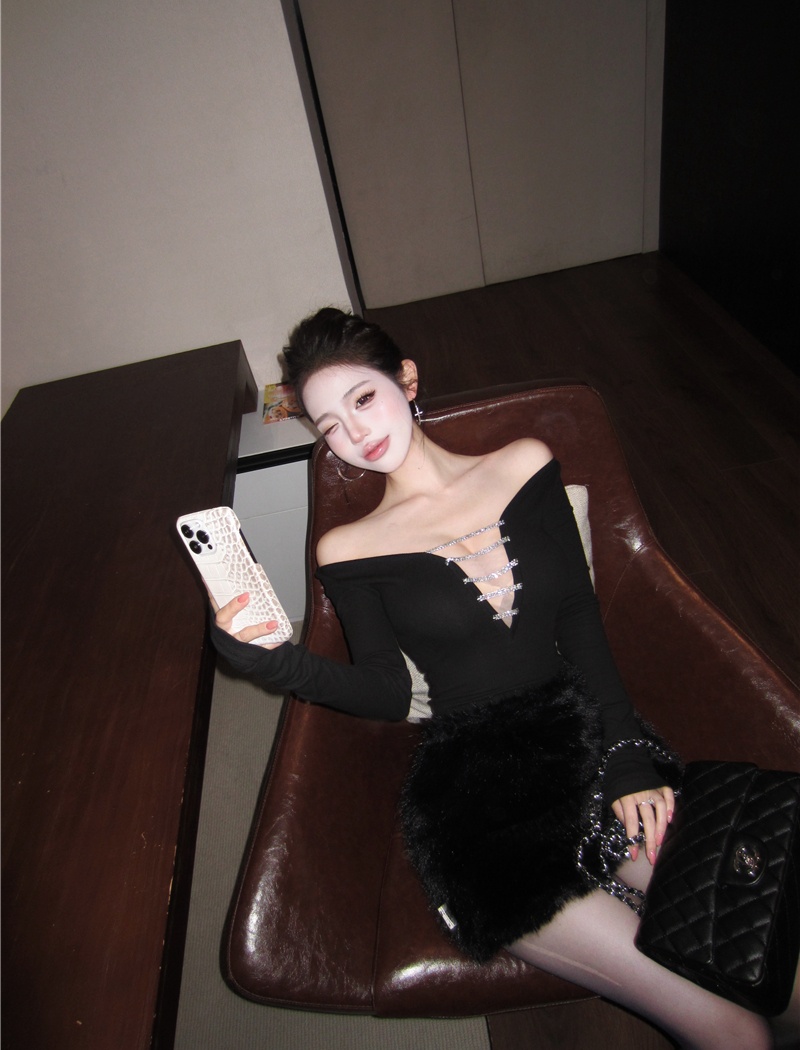 Sexy leather skirt package hip tops a set for women