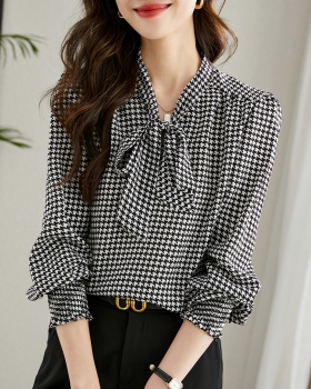 Temperament chiffon small shirt houndstooth shirt for women