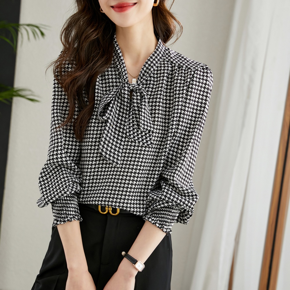 Temperament chiffon small shirt houndstooth shirt for women