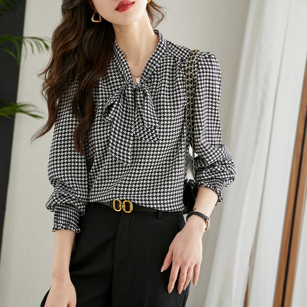 Temperament chiffon small shirt houndstooth shirt for women