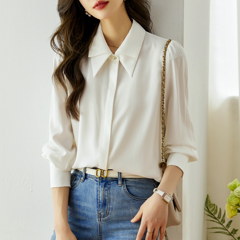 Long sleeve white shirt chiffon niche tops for women
