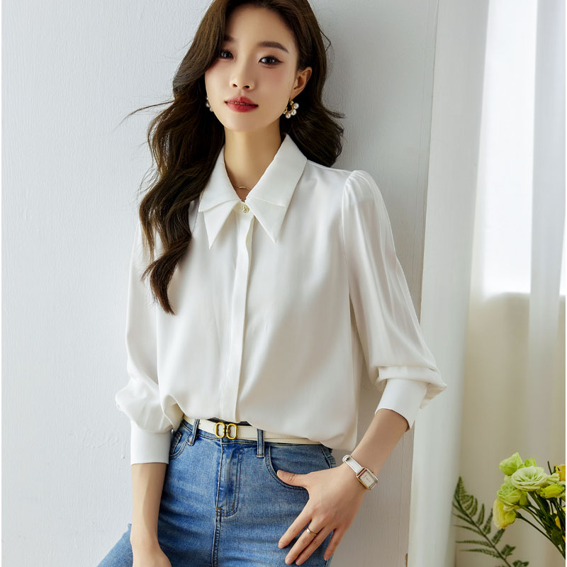 Long sleeve white shirt chiffon niche tops for women