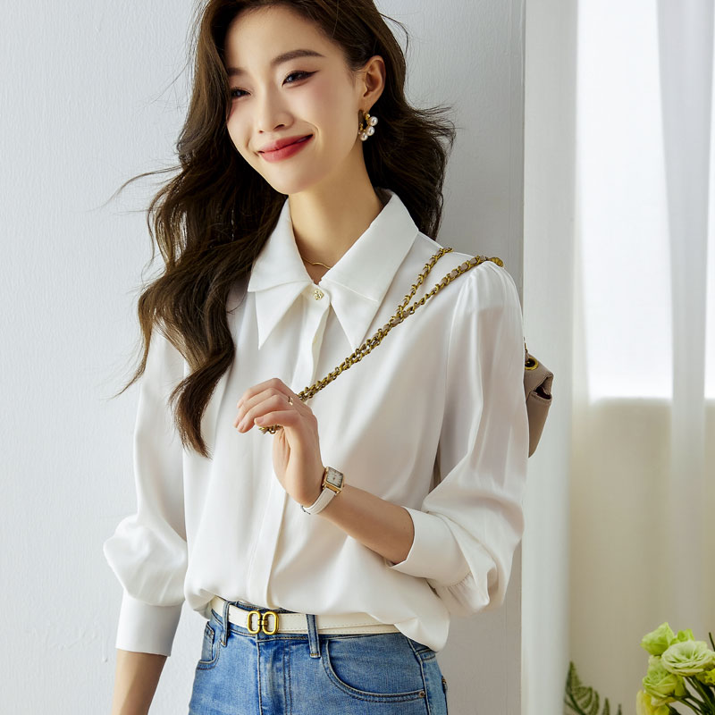 Long sleeve white shirt chiffon niche tops for women